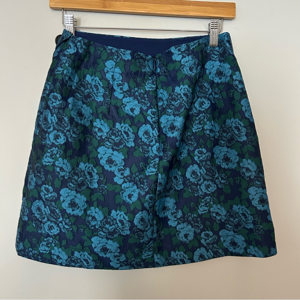 Anthropologie Maeve Jacquard Blue Floral Button Mini Skirt - Picture 4 of 7
